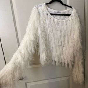 White shaggy sweater